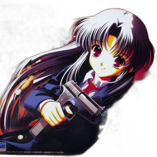 weapon, jacket, anime, photorealistic, concept art, cartoon, young, woman transparent PNG cut-out