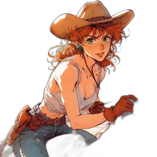 hat, watercolor, concept art, anime, comic book art, energetic, portrait, features transparent PNG cut-out