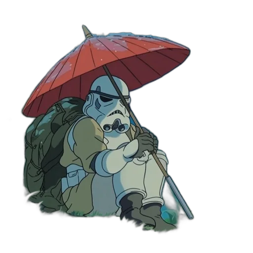 umbrella, hat, staff, robot, concept art, watercolor, anime, pixel art transparent PNG cut-out