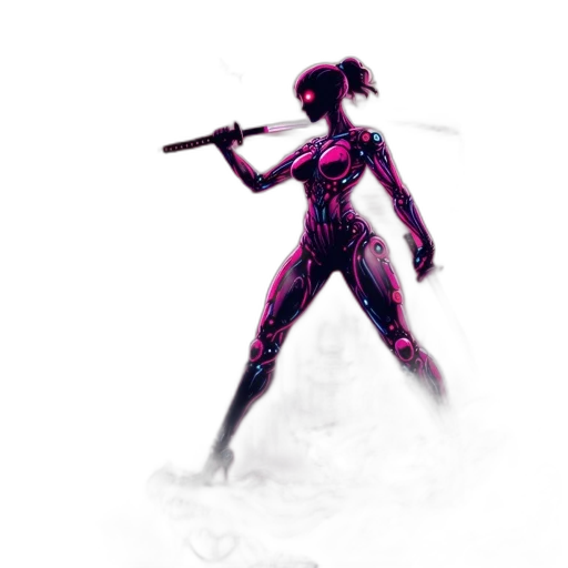 robot, weapon, sword, staff, concept art, comic book art, pixel art, cyberpunk transparent PNG cut-out