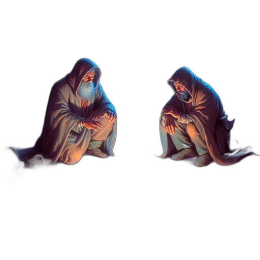 concept art, 3d render, pixel art, fantasy art, blue, two, elderly, men transparent PNG cut-out