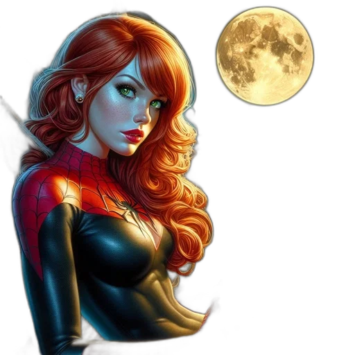 comic book art, fantasy art, concept art, pixel art, red, woman, spider-themed, outfit transparent PNG cut-out