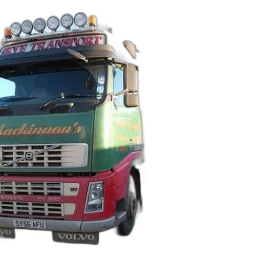 photorealistic, 3d render, green, red, volvo, truck, word, mackinnon transparent PNG cut-out