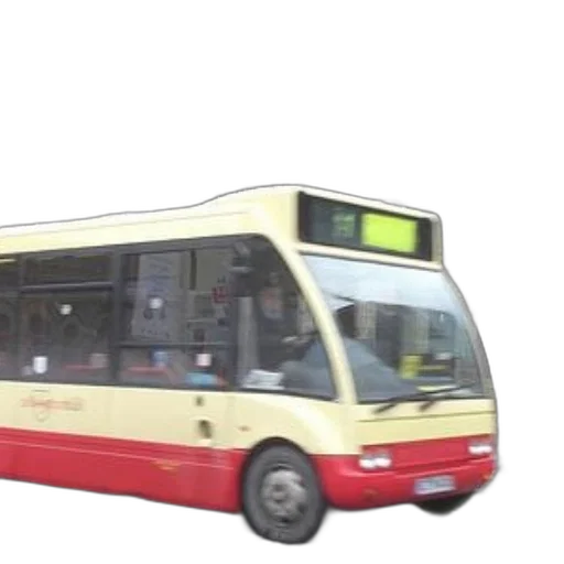 3d render, photorealistic, concept art, red, yellow, bus, driving, down transparent PNG cut-out