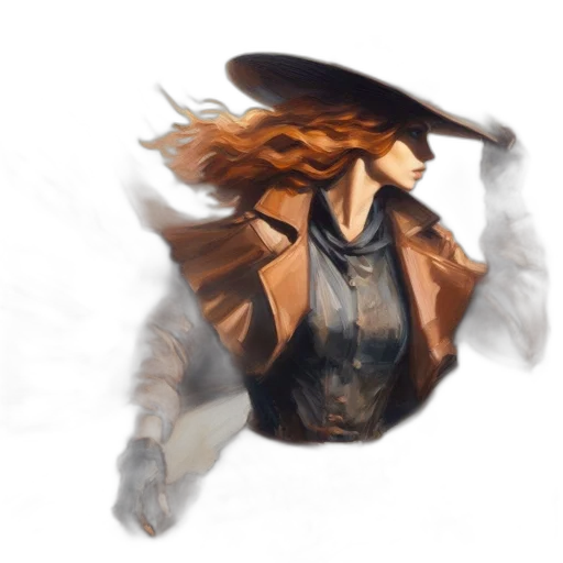 jacket, hat, hair, weapon, concept art, fantasy art, photorealistic, watercolor transparent PNG cut-out