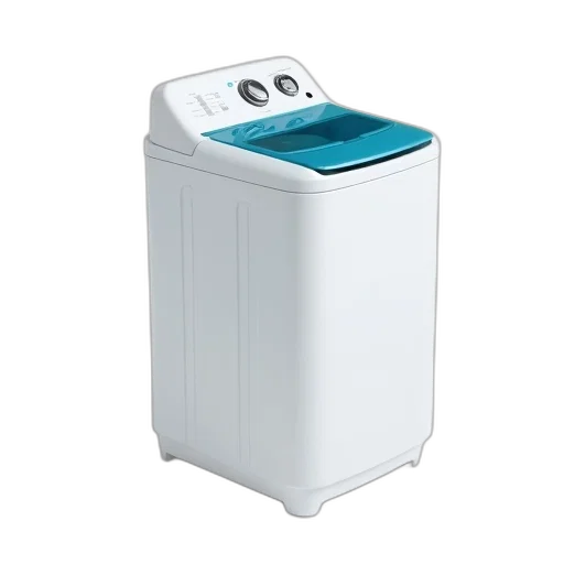 robot, white, washing, machine, blue, lid, displayed, against transparent PNG cut-out