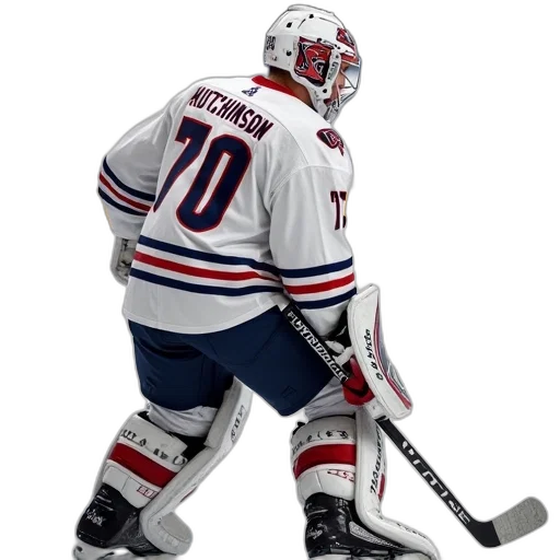 professional, hockey, goalie, standing, ice, wearing, white, jersey transparent PNG cut-out