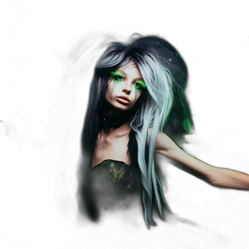 hair, creature, mask, fantasy art, concept art, photorealistic, watercolor, green transparent PNG cut-out