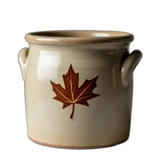 crown, photorealistic, 3d render, earth tones, stoneware, crock, maple, leaf transparent PNG cut-out