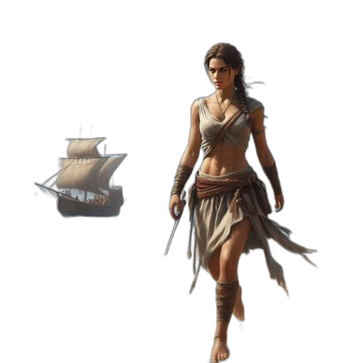 concept art, fantasy art, pixel art, 3d render, underwater, earth tones, woman, tribal transparent PNG cut-out