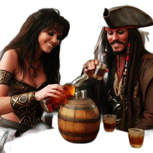 fantasy art, photorealistic, concept art, oil painting, two, characters, engage, conversation transparent PNG cut-out