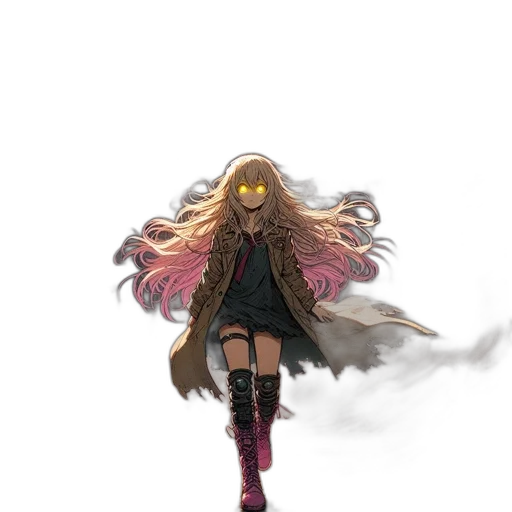 jacket, hair, creature, weapon, concept art, fantasy art, watercolor, pixel art transparent PNG cut-out