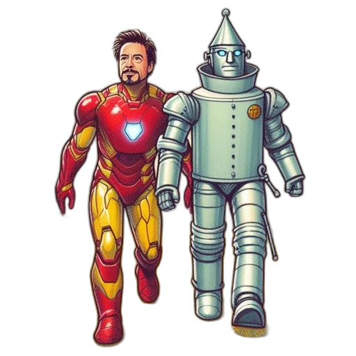 robot, comic book art, concept art, cartoon, pixel art, two, characters, man transparent PNG cut-out