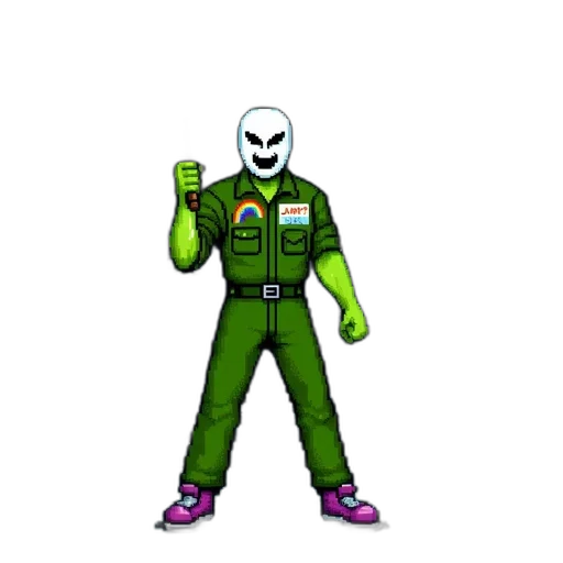 jacket, robot, staff, mask, pixel art, concept art, 3d render, cartoon transparent PNG cut-out