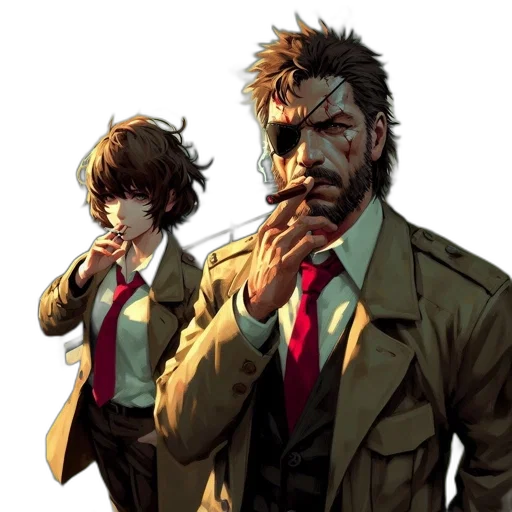 jacket, comic book art, concept art, cyberpunk, anime, two, individuals, ship transparent PNG cut-out