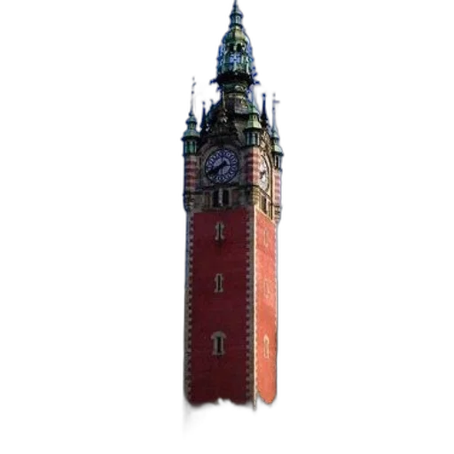 building, staff, 3d render, photorealistic, concept art, red, clock, tower transparent PNG cut-out