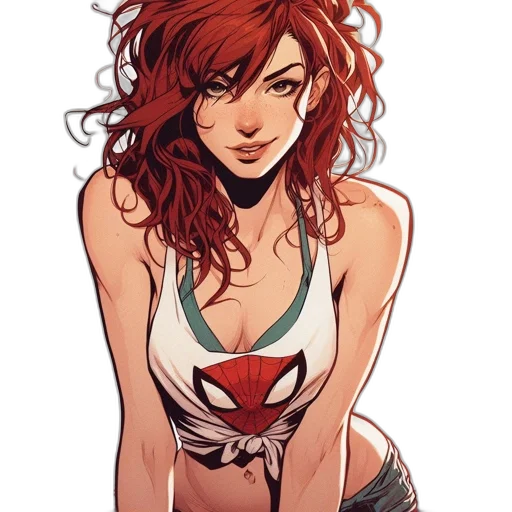 comic book art, concept art, cartoon, watercolor, red, animated, female, character transparent PNG cut-out