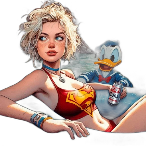 comic book art, concept art, pixel art, cartoon, woman, reclines, colorful, floaty transparent PNG cut-out