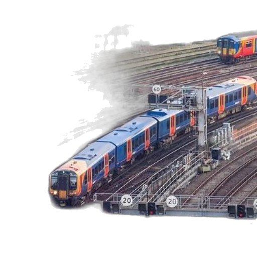 photorealistic, concept art, 3d render, train, station, multiple, tracks, colorful transparent PNG cut-out