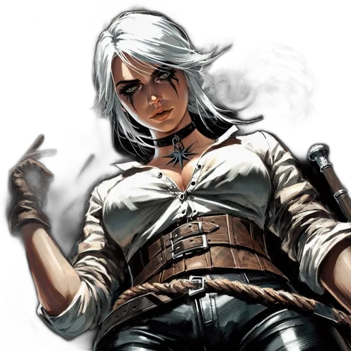comic book art, concept art, fantasy art, cyberpunk, woman, long, white, hair transparent PNG cut-out