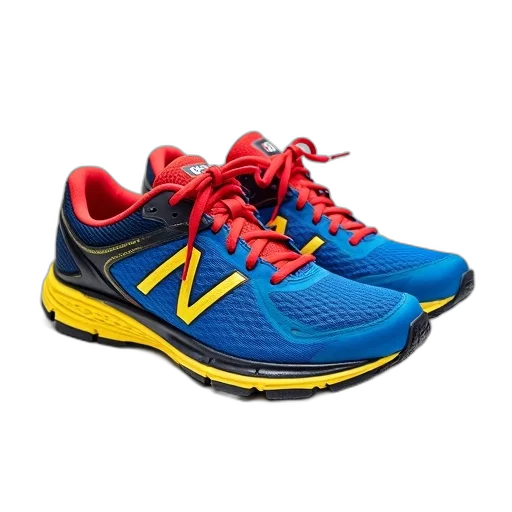 shoes, pair, blue, red, new, balance, running, yellow transparent PNG cut-out