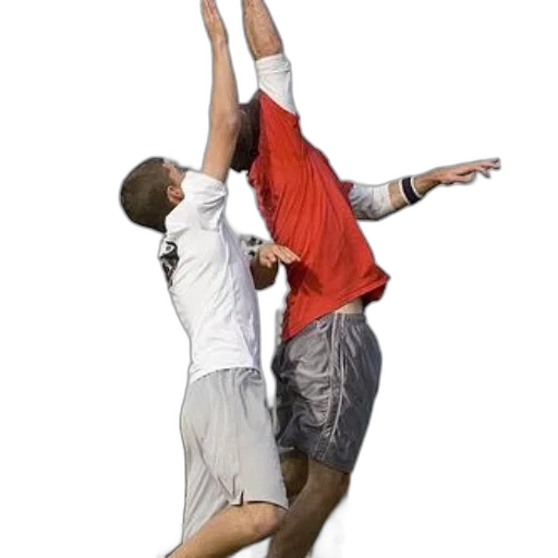 staff, two, men, athletic, gear, playfully, jump, into transparent PNG cut-out