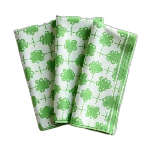 green, set, three, white, patterned, cloth, napkins, floral transparent PNG cut-out