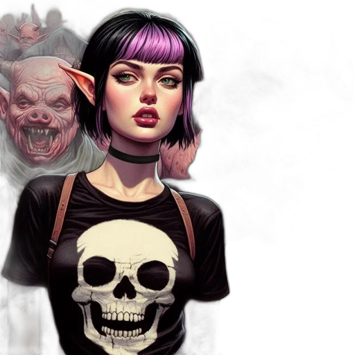 fantasy art, concept art, comic book art, photorealistic, dark, young, woman, vivid transparent PNG cut-out