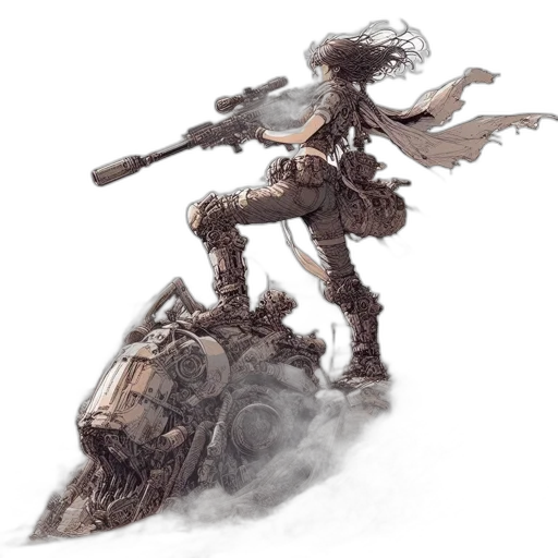 weapon, robot, sword, concept art, fantasy art, comic book art, watercolor, fog transparent PNG cut-out