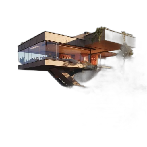 building, 3d render, concept art, photorealistic, fog, earth tones, modern, architectural transparent PNG cut-out