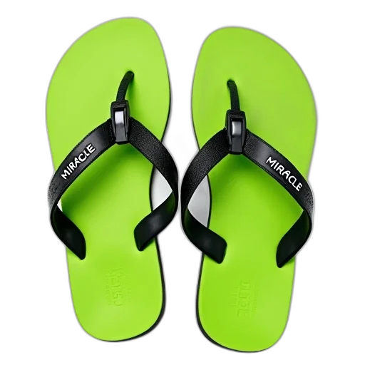 shoes, green, neon, pair, bright, flip-flops, black, soles transparent PNG cut-out