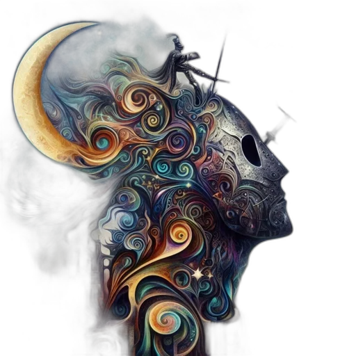 mask, face, crown, fantasy art, concept art, photorealistic, cyberpunk, outer space transparent PNG cut-out