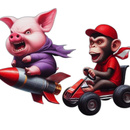 concept art, vibrant, setting, determined, pig, races, against, excited transparent PNG cut-out