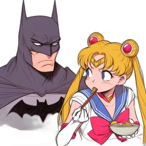 anime, comic book art, cartoon, concept art, batman, sailor, moon, sit transparent PNG cut-out