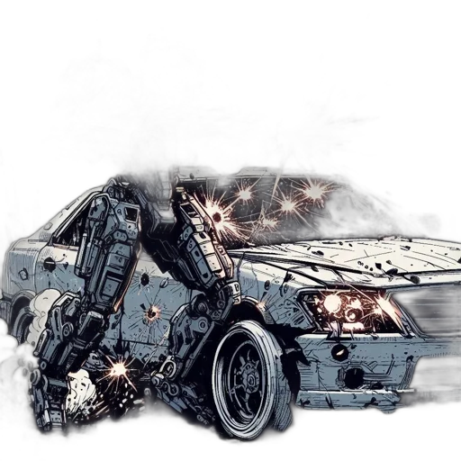 car, weapon, robot, concept art, photorealistic, cyberpunk, 3d render, fire transparent PNG cut-out