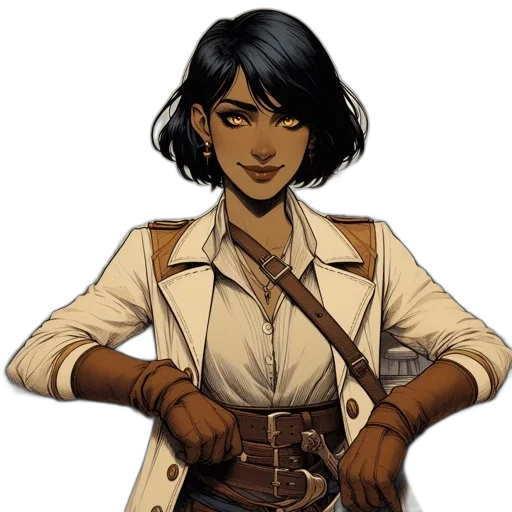 staff, jacket, weapon, concept art, comic book art, pixel art, fantasy art, earth tones transparent PNG cut-out