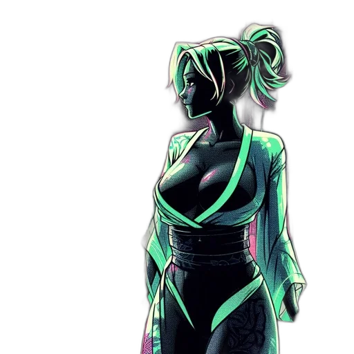 jacket, staff, dress, mask, concept art, comic book art, cyberpunk, pixel art transparent PNG cut-out