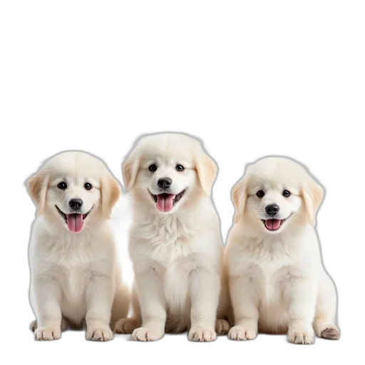 animal, photorealistic, 3d render, oil painting, three, white, fluffy, dogs transparent PNG cut-out