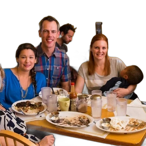 food, staff, furniture, robot, family, enjoys, meal, together transparent PNG cut-out