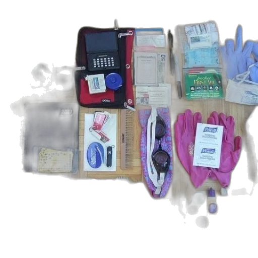 collection, items, including, notebook, wallet, phone, first, aid transparent PNG cut-out
