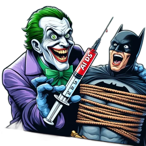 weapon, comic book art, concept art, joker, injecting, batman, syringe, labeled transparent PNG cut-out