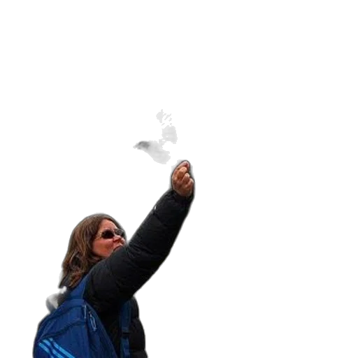 umbrella, staff, jacket, person, wearing, sunglasses, blue, backpack transparent PNG cut-out