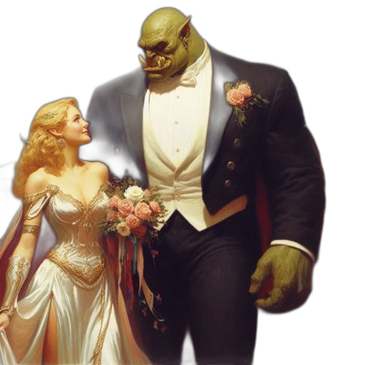 concept art, comic book art, fantasy art, unusual, pairing, places, tall, orc transparent PNG cut-out