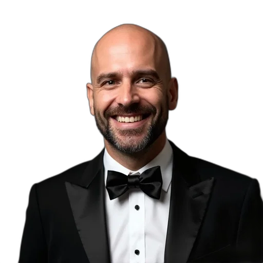 staff, jacket, man, bald, head, wearing, black, suit transparent PNG cut-out