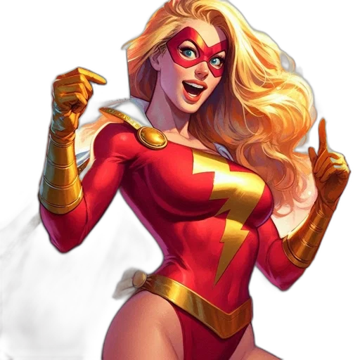 comic book art, concept art, fantasy art, cartoon, female, superhero, red, gold transparent PNG cut-out