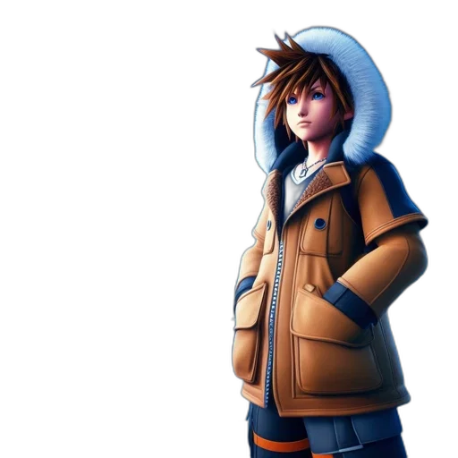 jacket, staff, 3d render, concept art, pixel art, fantasy art, snow, blue transparent PNG cut-out