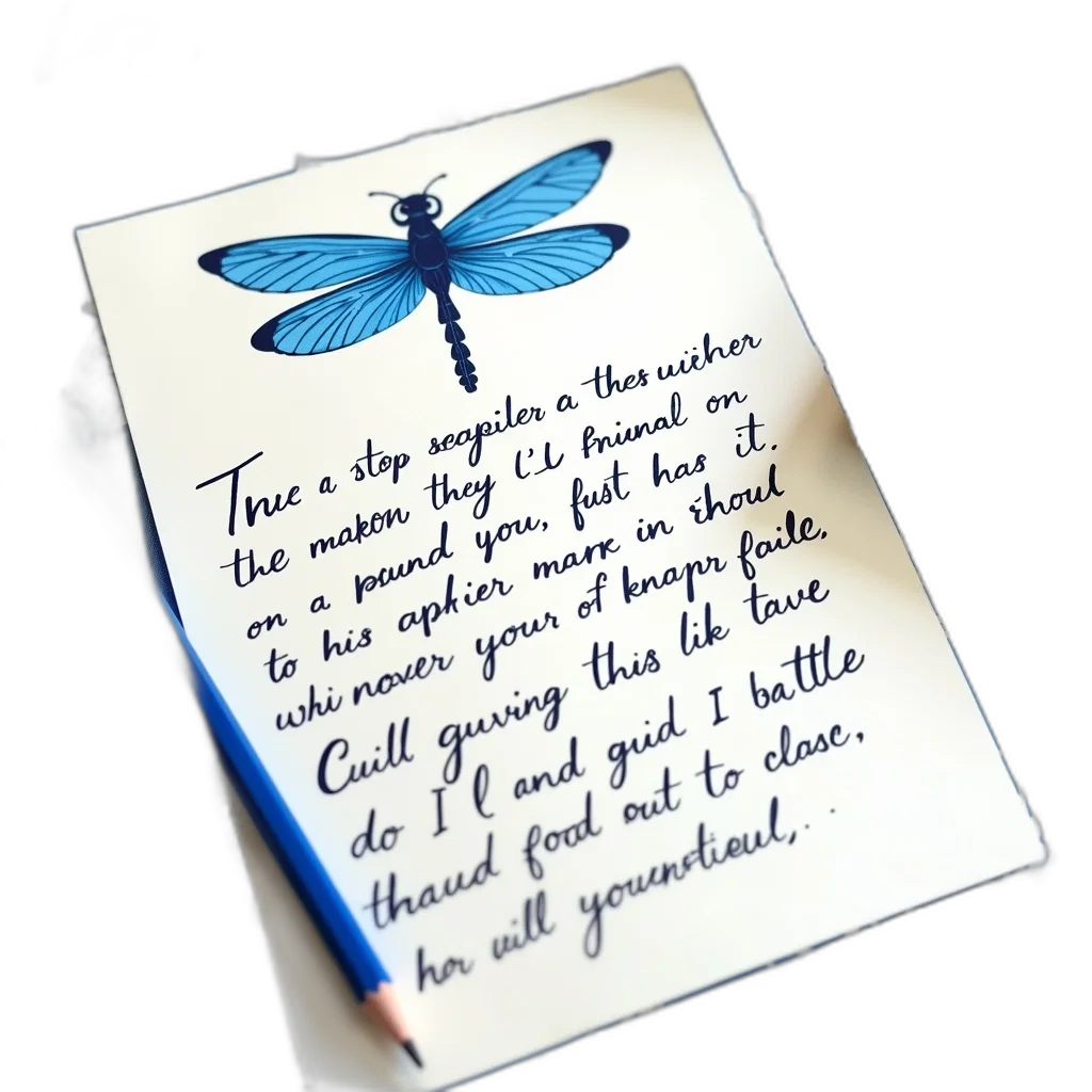 flower, concept art, blue, handwritten, note, dragonfly, illustration, top transparent PNG cut-out