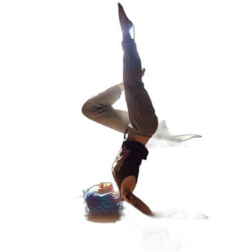 staff, photorealistic, individual, colored, hair, performs, handstand, yoga transparent PNG cut-out