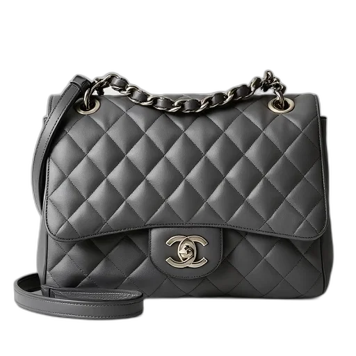 monochrome, chanel, grey, quilted, lambskin, leather, small, bag transparent PNG cut-out