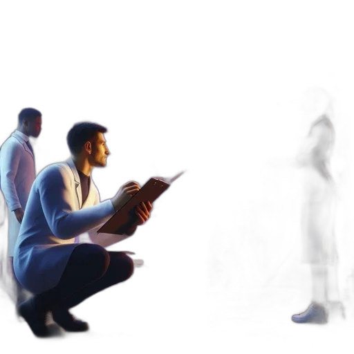 staff, 3d render, concept art, fog, dimly, lit, futuristic, laboratory transparent PNG cut-out
